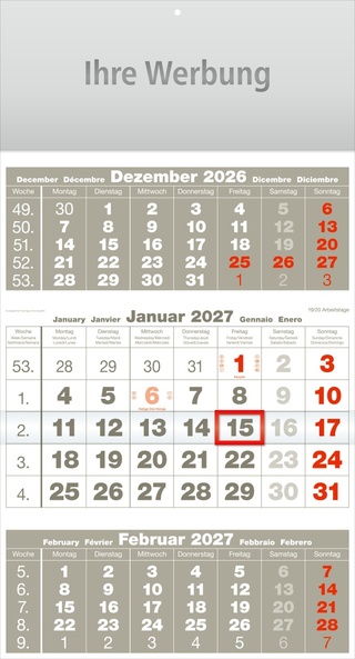 Dreimonatsplaner Compact-basic grau