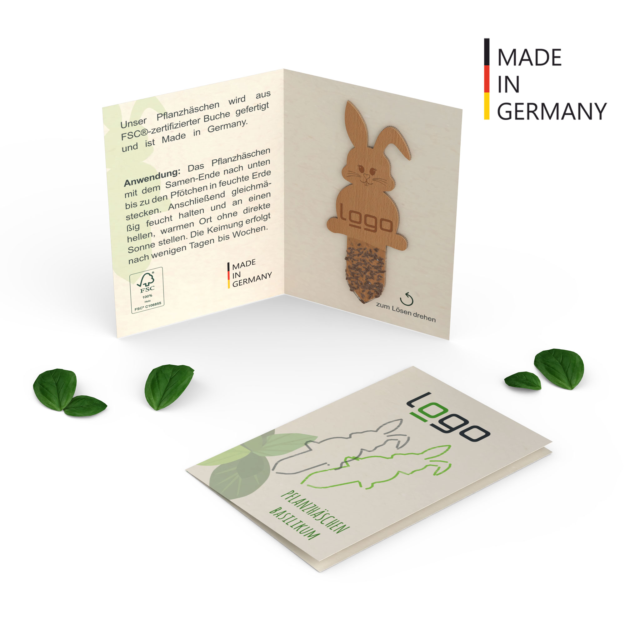 Kräuter-Pflanzhäschen in Klappkarte (FSC® zertifiziert)