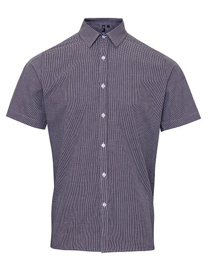 Men`s Microcheck (Gingham) Short Sleeve Cotton Shirt