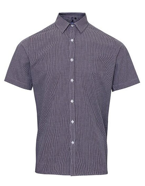 Men`s Microcheck (Gingham) Short Sleeve Cotton Shirt