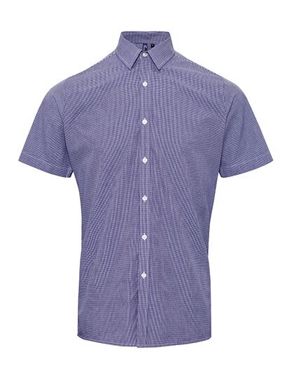 Men`s Microcheck (Gingham) Short Sleeve Cotton Shirt