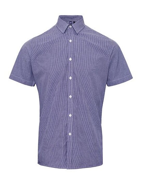 Men`s Microcheck (Gingham) Short Sleeve Cotton Shirt