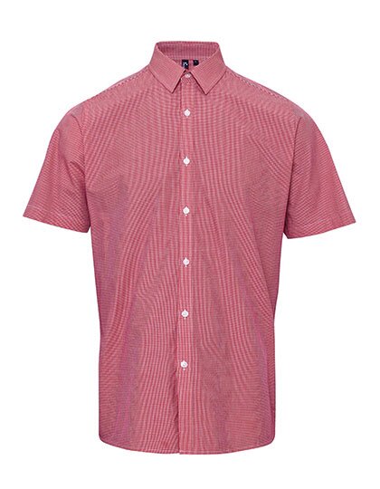 Men`s Microcheck (Gingham) Short Sleeve Cotton Shirt