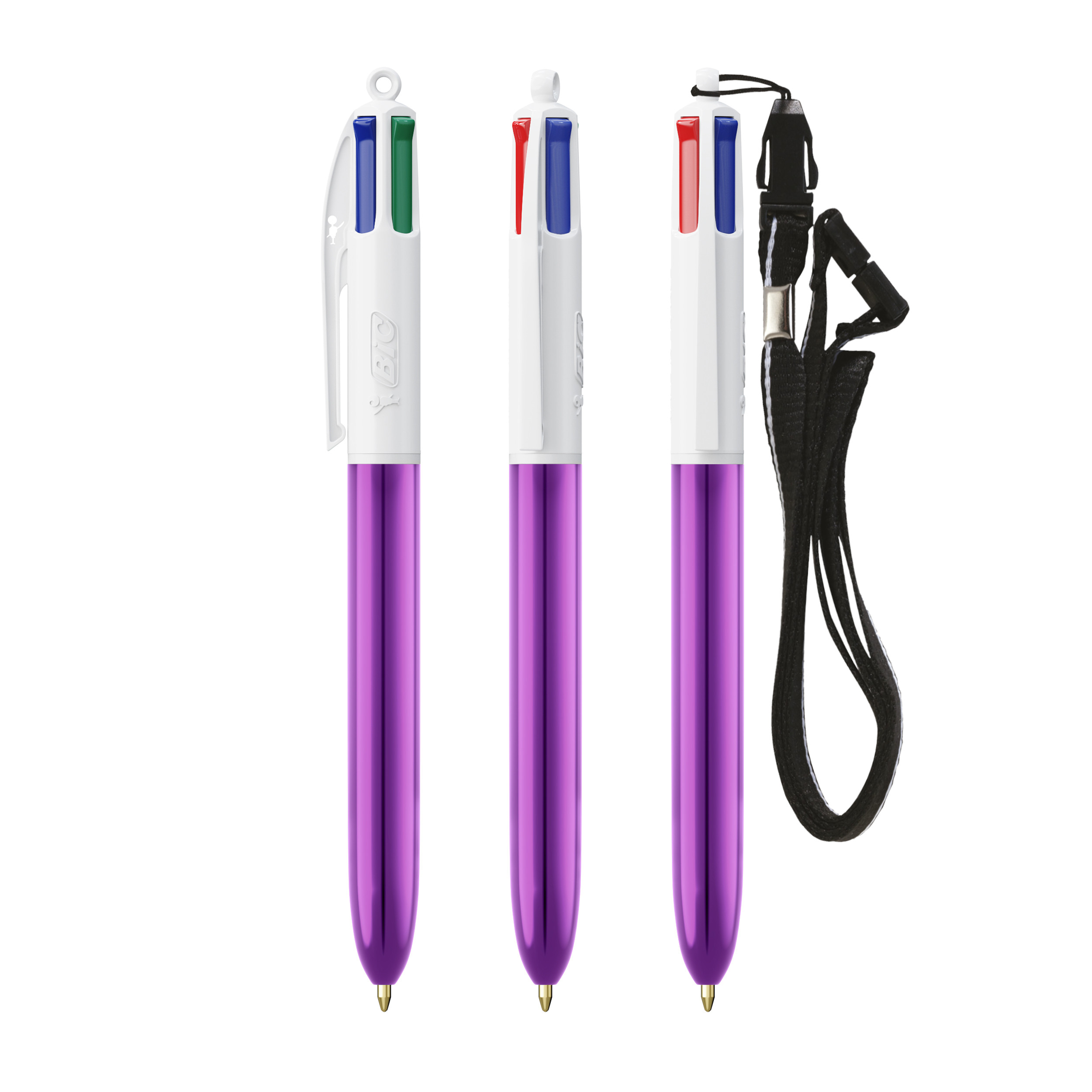 BIC® 4 Colours® Shine with lanyard ballpen