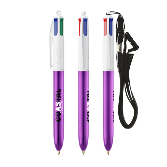 BIC® 4 Colours® Shine with lanyard ballpen